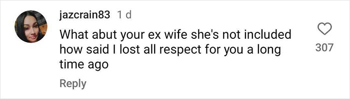 Comment questioning Chris Pratt about excluding ex-wife in Mother's Day post.