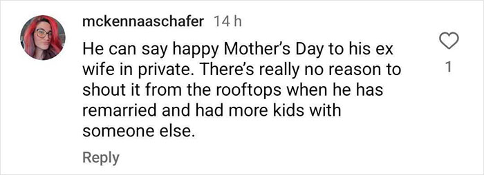 Comment on Chris Pratt's post about ex-wife and Mother's Day.