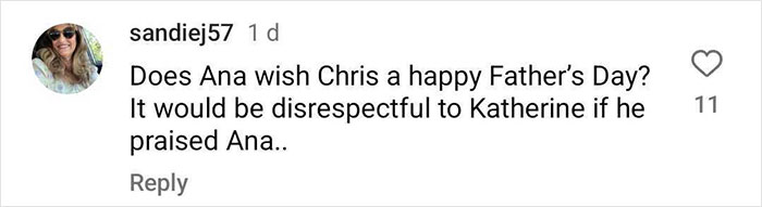 Social media comment about Chris Pratt and ex-wife on Father's Day.