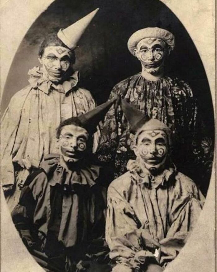 Portrait Of Four Clowns Taken Circa 1897. Location Unknown