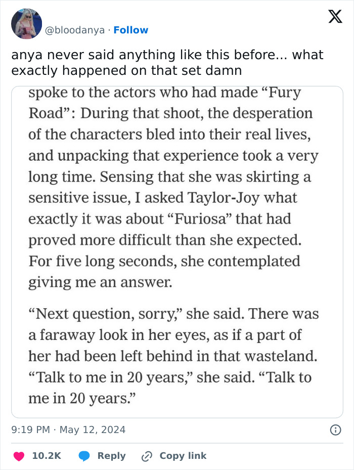 &ldquo;Everything I Thought Was Going To Be Easy Was Hard&rdquo;: Anya Taylor-Joy Exposes Mad Max Set