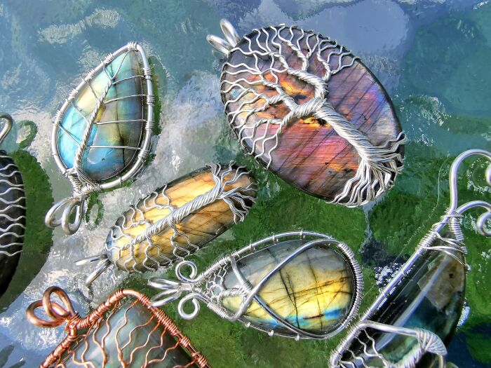 I Made Some Elven Pendants With Wire And Labradorite Gemstones