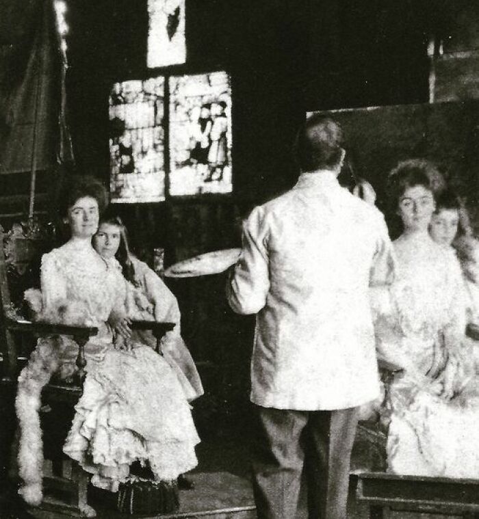 John Singer Sargent Painting Mrs. Fiske Warren And Her Daughter In The Gothic Room, 1903. Postcard From The Isabella Stewart Gardner Museum