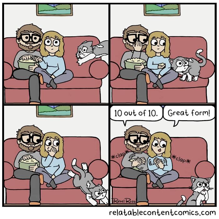 23 Adorable Comics About Life With 4 Cats And A Boyfriend, By Rebecca Rose Comics