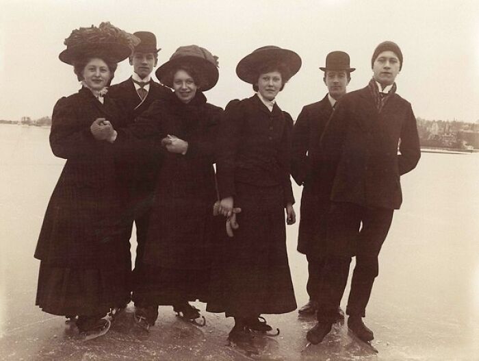 Ice Skaters On Frognerkilen, Oslo, Norway C 1909