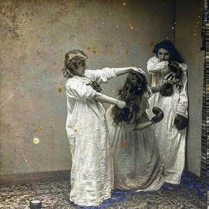 Jolly Japes By Late Victorian /Edwardian Female Students With What Looks Like Use Of Boxing Gloves C 1900s