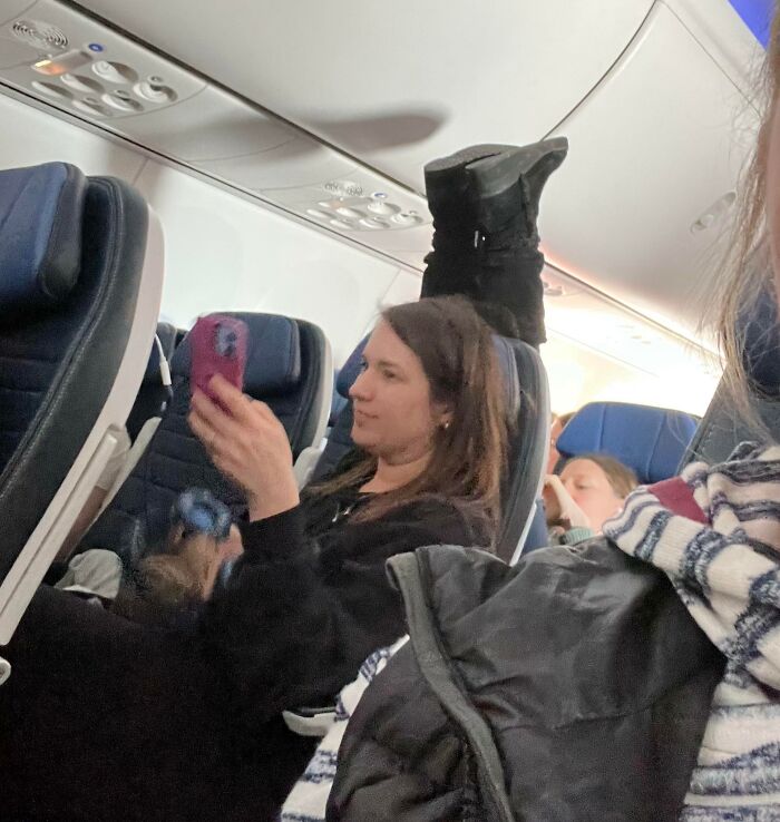 Today On A Flight From Philly To Denver. That’s My Sister In Front Of Her…