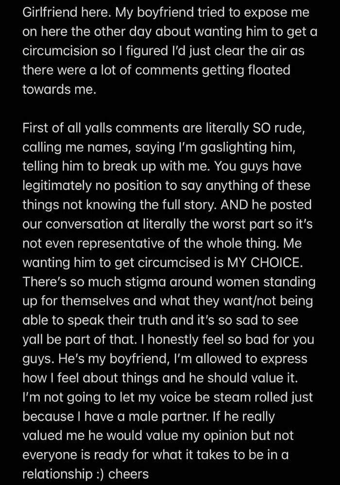 Someone On My College Campus Posted About Wanting Her BF Circumcised. I Hope He Dumps Her After This