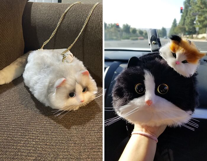 Cat Couture Alert: Puffy Plush Cat Crossbody - Women's Creative Chic!