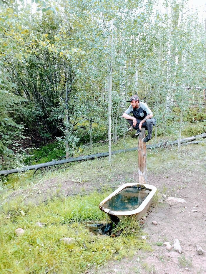 This Bathtub I Found In The Middle Of The Woods. It Constantly Leaks Water