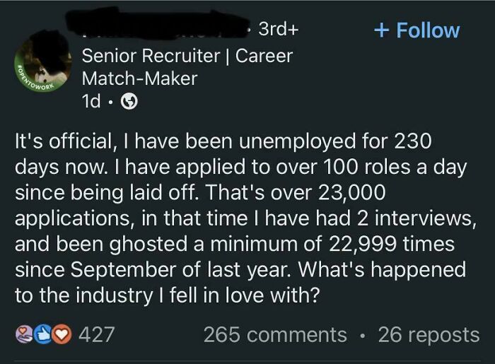Unemployed Recruiter Had Only 2 Interviews Out Of 23,000 Applications. I Am Conflicted…
