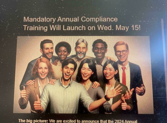 Announcement for mandatory annual compliance training with diverse group photo