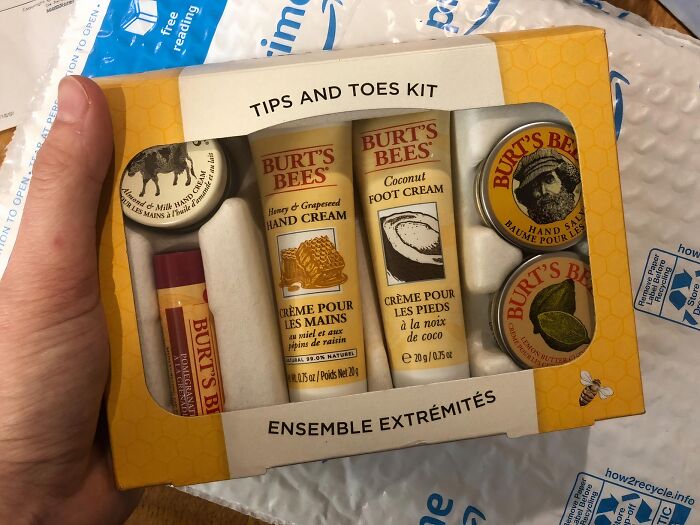Burt's Bees tips and toes kit, a cheap and cheerful Mother’s Day gift under $20, held in hand.