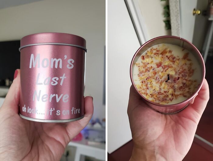 Funny candle gift for Mother's Day under $20 with cheeky text on the tin.