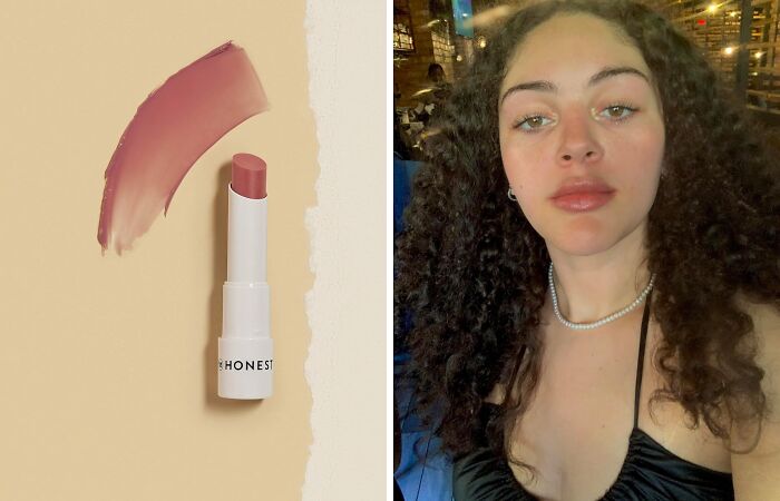 Lip balm and a woman with curly hair, highlighting affordable and cheerful Mother's Day gifts.