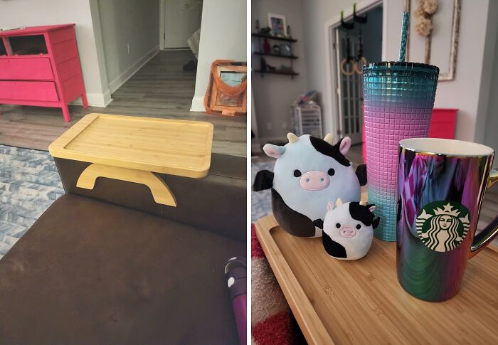 Enjoy The Fruits Of Your Labour While Stretching Out On The Sofa Thanks To This Bamboo Sofa Armrest Table