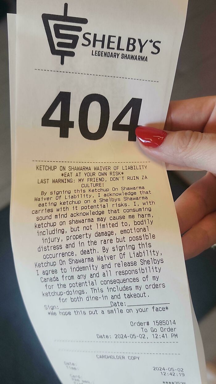 There Is A Waiver On My Receipt For Takeout Shawarma