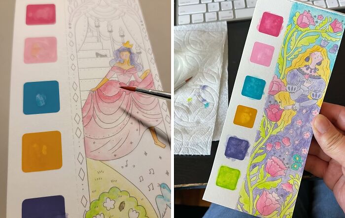 Every Page On This Pocket Watercolor Painting Book Comes Pre-Swatched So You Can Just Paint On The Go!