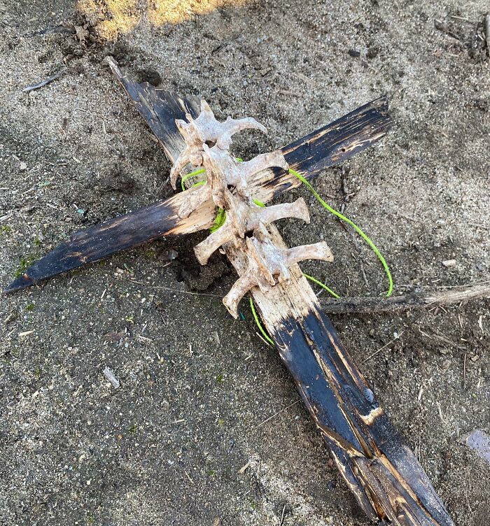 I Found This Cross With What Looks Like Some Sort Of Spine On It. Out In The Woods While Cleaning Where A Homeless Encampment Was