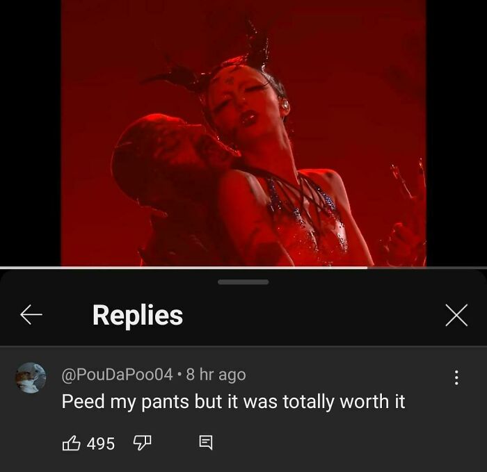 Eurovision 2024 meme featuring a performer in red lighting with humorous comment below.