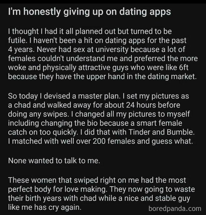 This "Nice And Stable" Guy Who Thought He Deserved A Date After Catfishing 200 Women To Try To Prove His Misogynistic Point