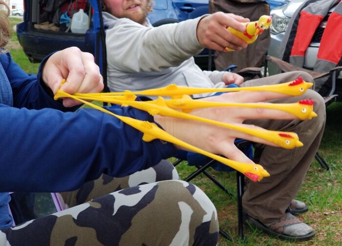 What Came First, The Chciken Or The Rubber Chicken Slingshot ?