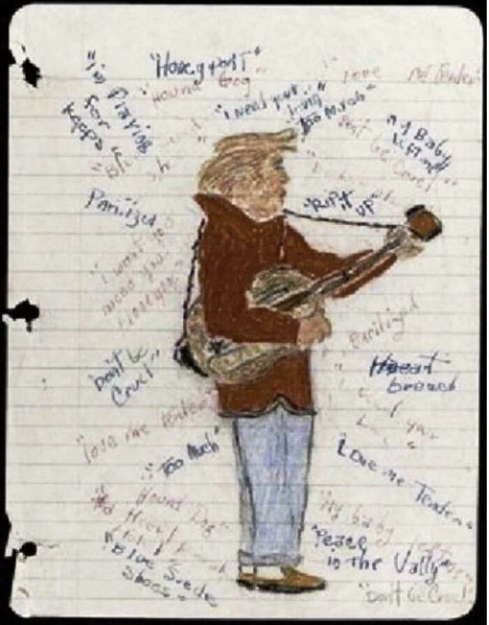 Un dibujo de Elvis Presley realizado por Jimi Hendrix, de 12 años, después de verlo en concierto
