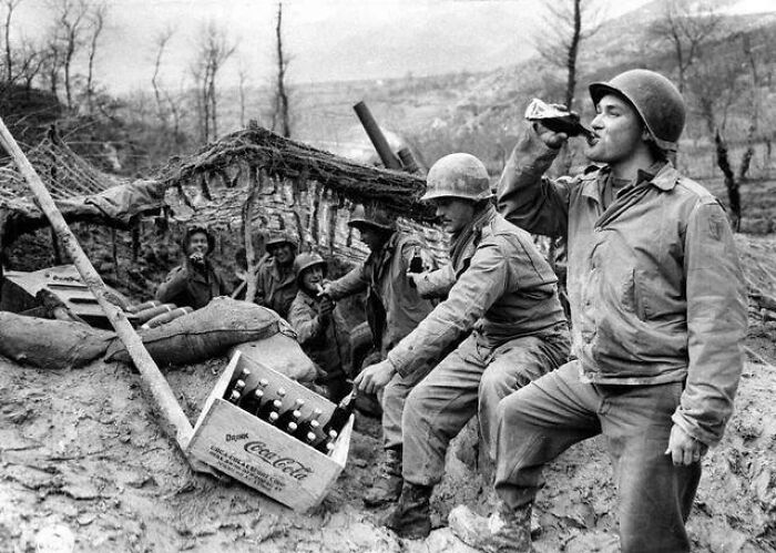 Us Soldiers Drinking Coca-Cola. Over 5 Billion Bottles Were Distributed During The War