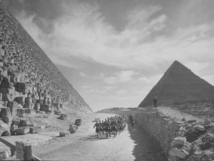 British Troops March Past The Great Pyramids In Egypt, 1940