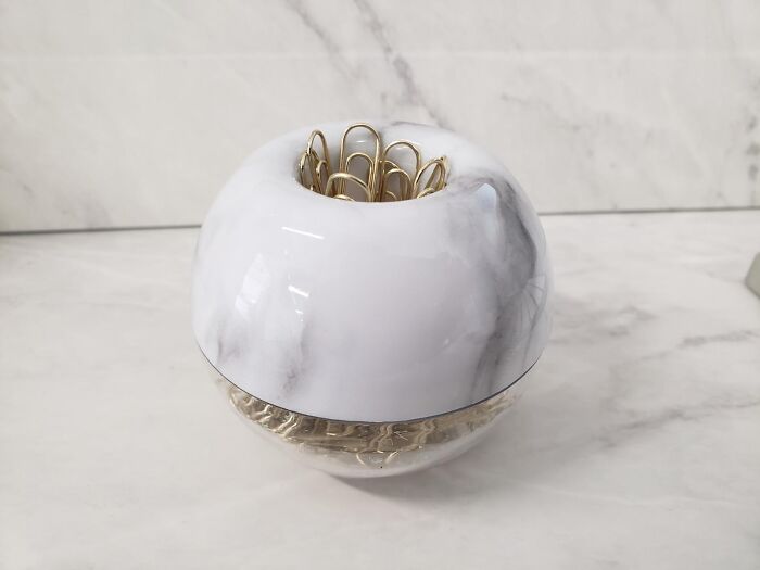  Gold Paper Clips In An Elegant Magnetic Marble Clip Holder: Marble And Gold, Need We Say More?