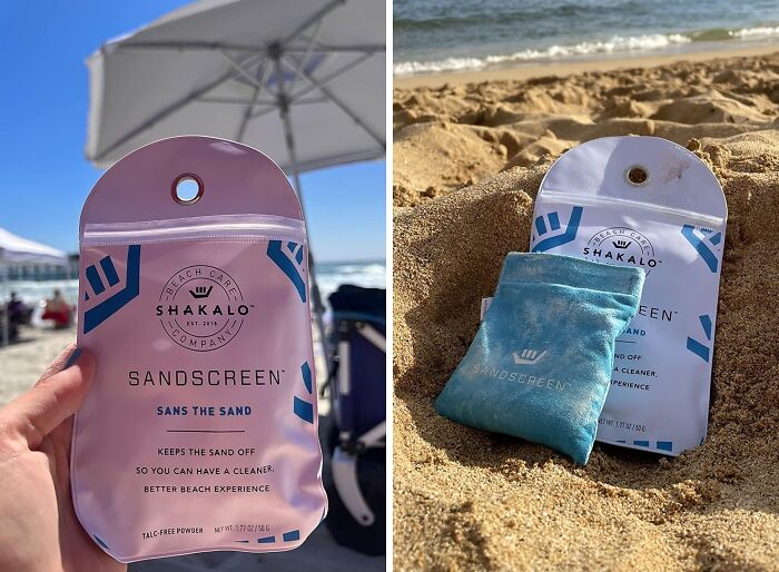 Sandscreen product designed to keep sand off skin for a cleaner, better beach experience, an everyday find fixing annoyances.