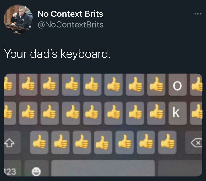 Your dad’s keyboard meme showing all thumbs-up emojis, capturing the funny family humor accurately.