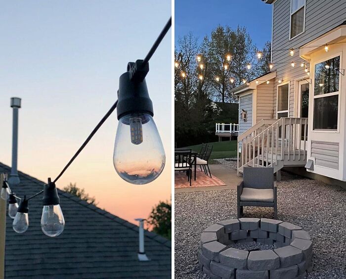 Outdoor string lights on patio, showcasing Amazon best sellers for home decor.