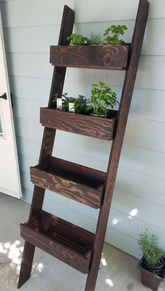 My Old Bed Frame Broke Into Pieces, So My Partner Helped Me Use The Pieces To Make A Planter