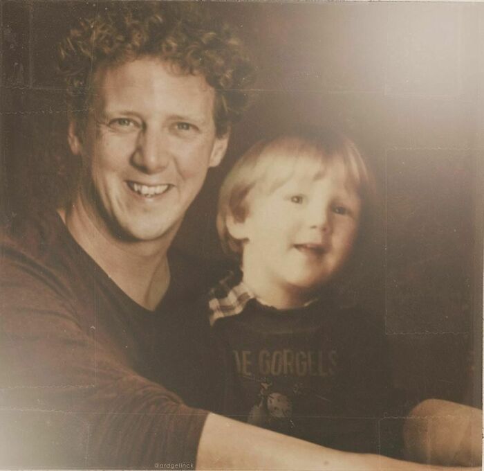 A celebrity beside a younger version of themselves, highlighting changes over time.