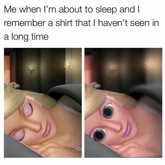 Barbie meme showing person waking up suddenly, captioned with relatable humor about remembering something before sleep.