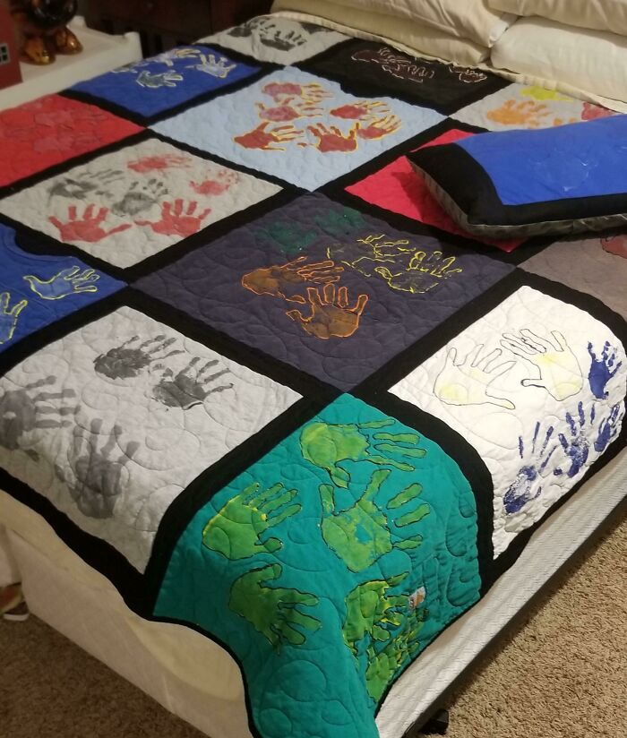 Many Years Of Father's Day T-Shirts I Had Made Into A Quilt