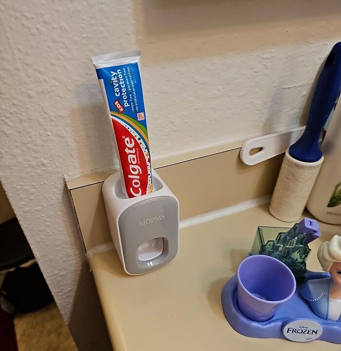Toothpaste in a wall-mounted dispenser, among popular new bathroom products.