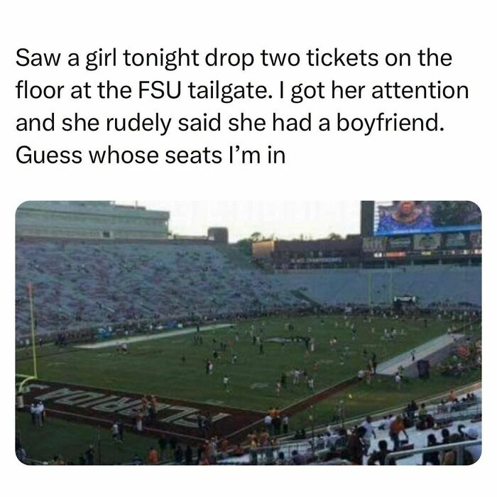 Text post about students and young adults with a photo of a mostly empty football stadium after a tailgate event.