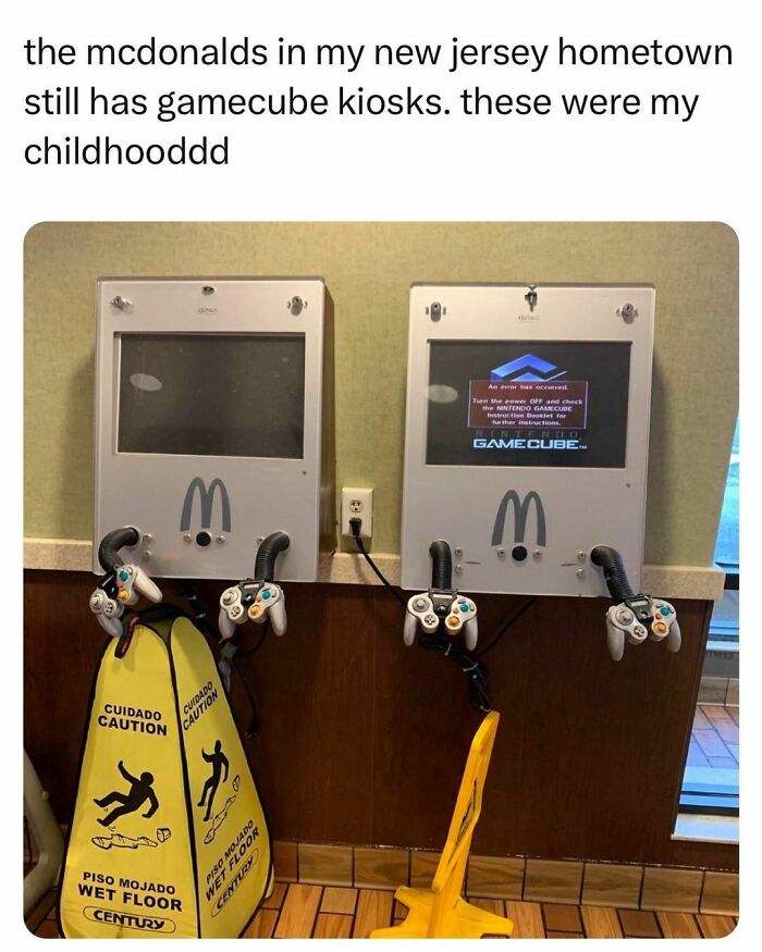 Old McDonald's in New Jersey with vintage GameCube kiosks, showing a nostalgic mix of student and young adult life experiences.