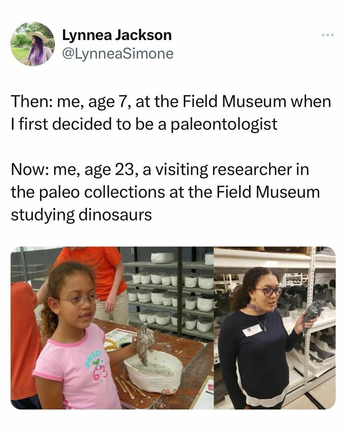 Young adult studying dinosaurs at Field Museum, showing students living the best and worst life at the same time.