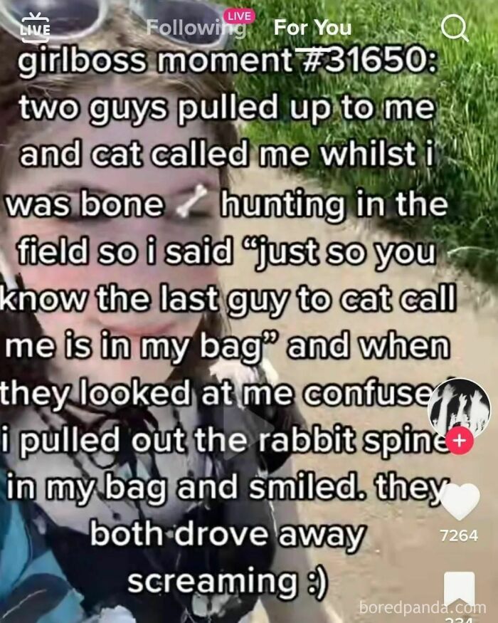 Person sharing a hilarious obvious lie story about catcalling while bone hunting, included in funny lies collection.