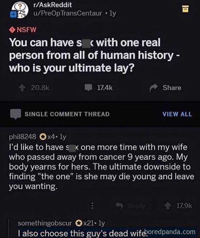 Reddit post with a poignant “Epic Comment God” reply about a deceased wife, highlighting emotional depth.