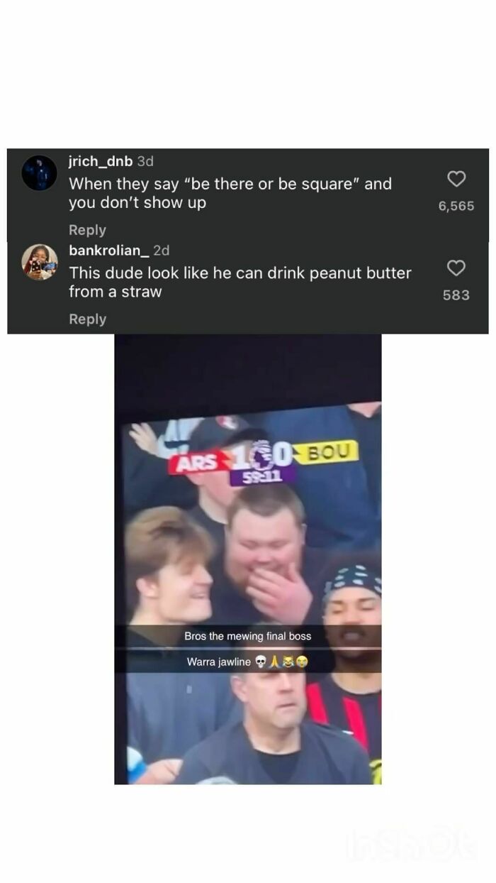 Epic Comment God humor: Two funny comments above a sports crowd image with humorous Snapchat captions.