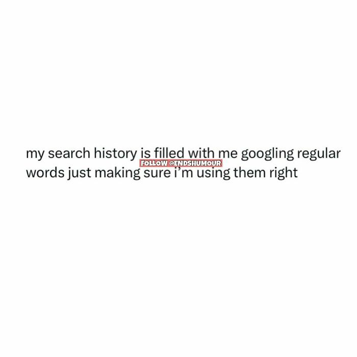 Screenshot showing a humorous relatable adulting moment about searching words online to use them correctly.