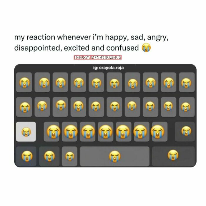 Keyboard filled with crying emojis illustrating relatable humor in adulting emotions like happy, sad, angry, and confused feelings.