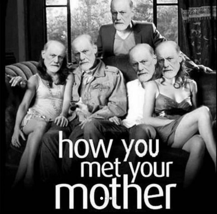 Meme with faces swapped on a vintage family photo, captioned "how you met your mother."