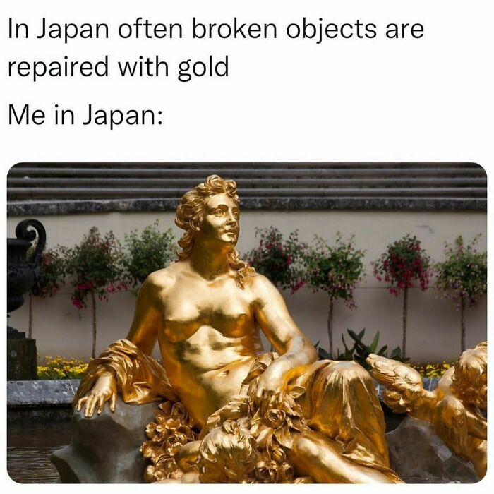 Golden statue humorously relating to feeling barely functioning.