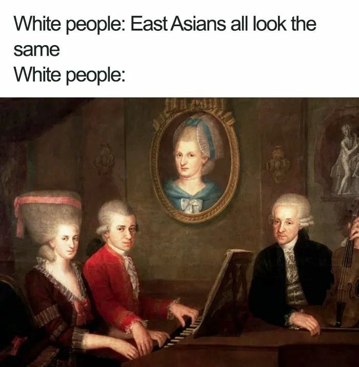 Classic painting with relatable meme text about people assuming similarities across cultures.