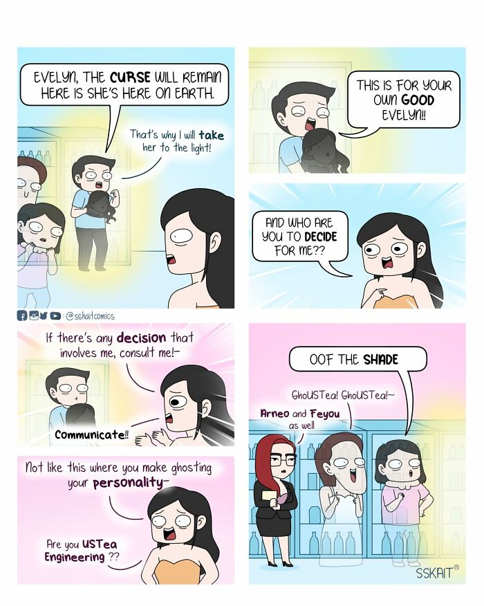 Comic illustration by a talented artist showcasing witty Filipino humor, featuring characters in a humorous conversation.